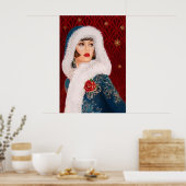Retro vintage kerstart deco lady poster (Keuken)