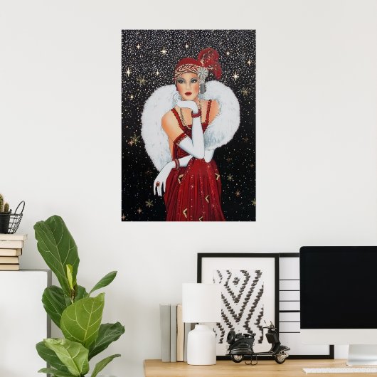 Retro vintage kerstart deco lady poster (Thuiskantoor)