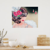 Retro vintage kerstart deco lady poster (Keuken)