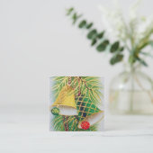 Retro vintage kerstbellen vierkante visitekaartje (Staand voorkant)