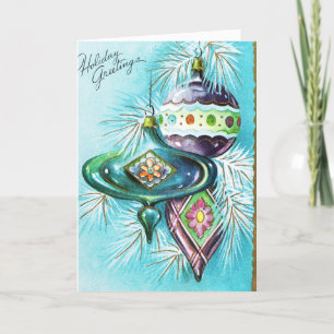 Retro vintage kerstbollen vakantiekaart feestdagen kaart