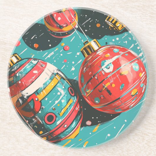 Retro Vintage Kerstbollen Zandsteen Onderzetter (Voorkant)
