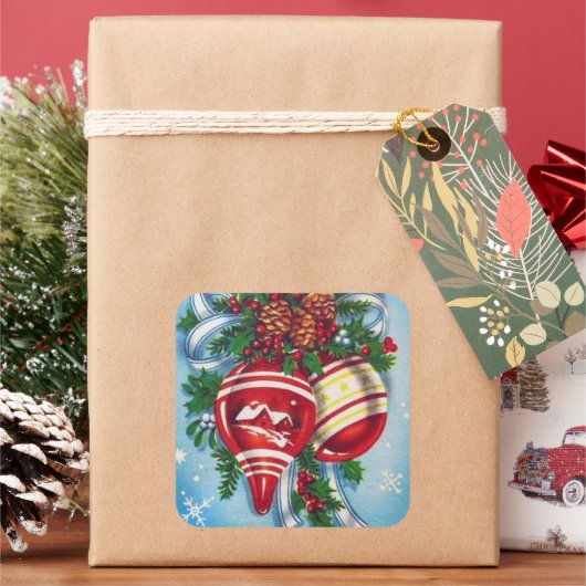 Retro vintage kerstbommen Holiday sticker (Feestdagen)