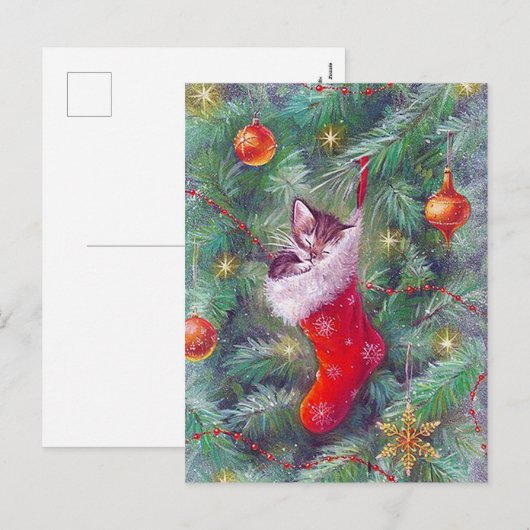 Retro Vintage Kerstboom briefkaart (Voorkant / Achterkant)