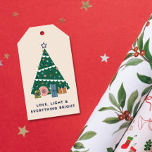 Retro Vintage Kerstboom Cadeaus Gift Tag