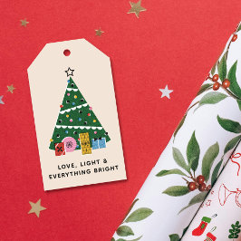 Retro Vintage Kerstboom Cadeaus Gift Tag Cadeaulabel