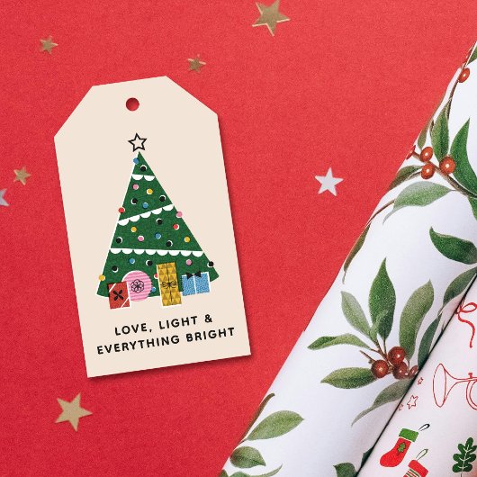 Retro Vintage Kerstboom Cadeaus Gift Tag Cadeaulabel