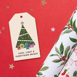Retro Vintage Kerstboom Cadeaus Gift Tag Cadeaulabel