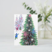Retro vintage kerstboom en kinderansichtkaart feestdagenkaart (Staand voorkant)