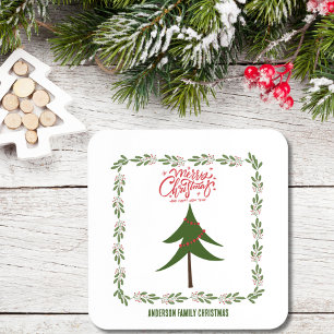 Retro Vintage Kerstboom en Krans Minimalist Bier Onderzetter
