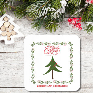 Retro Vintage Kerstboom en Krans Minimalist Bier Onderzetter