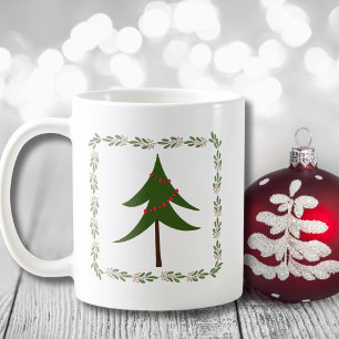 Retro Vintage Kerstboom en Krans Minimalist Koffiemok