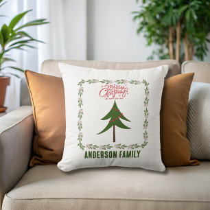Retro Vintage Kerstboom en Krans Minimalist Kussen