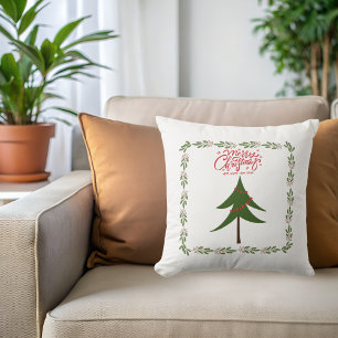 Retro Vintage Kerstboom en Krans Minimalist Kussen