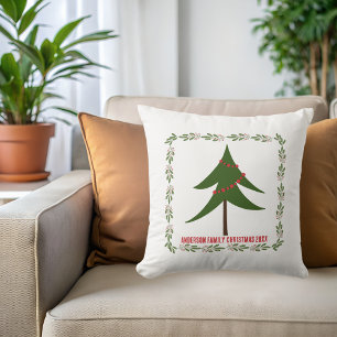 Retro Vintage Kerstboom en Krans Minimalist Kussen