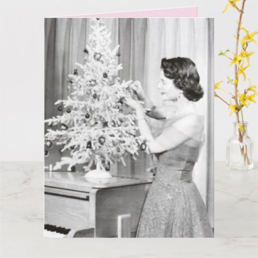 RETRO VINTAGE KERSTBOOM Kerstkaart Kaart (Gele Bloem)