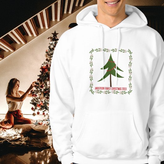 Retro Vintage Kerstboom & Krans Familienaam Hoodie