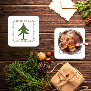 Retro Vintage Kerstboom & Krans Familienaam Kartonnen Onderzetters
