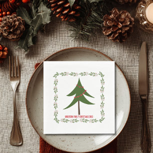 Retro Vintage Kerstboom & Krans Familienaam Servet