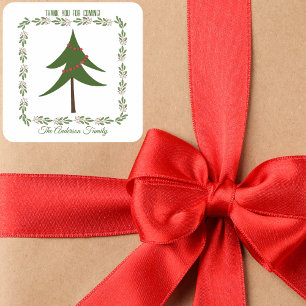 Retro Vintage Kerstboom & Krans Familienaam Vierkante Sticker