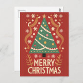 Retro vintage kerstboom traditioneel ontwerp briefkaart (Voorkant / Achterkant)