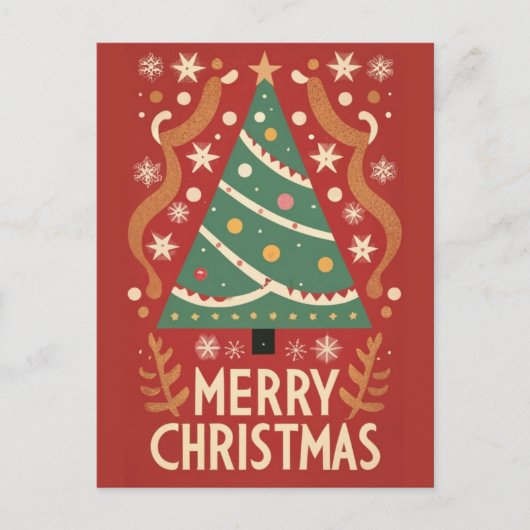 Retro vintage kerstboom traditioneel ontwerp briefkaart (Voorkant)