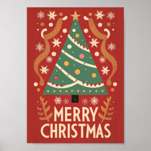 Retro vintage kerstboom traditioneel ontwerp poster
