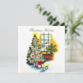 Retro Vintage Kerstboom Wishes Vakantie Kaart (Staand voorkant)