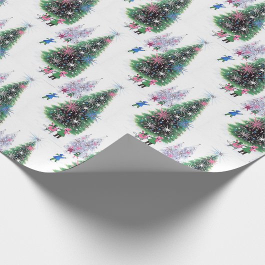 Retro Vintage kerstboomfeest Cadeaupapier (Hoek)