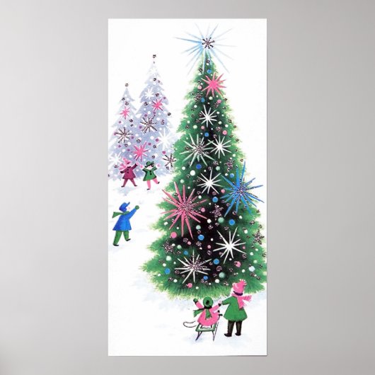 Retro vintage kerstboomvakantie poster (Voorkant)