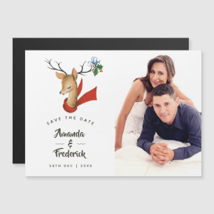 Retro Vintage kerstbruiloft Opslaan Datum Magnetische Uitnodiging