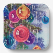 Retro vintage kerstbulbparty papieren bordje (Voorkant)