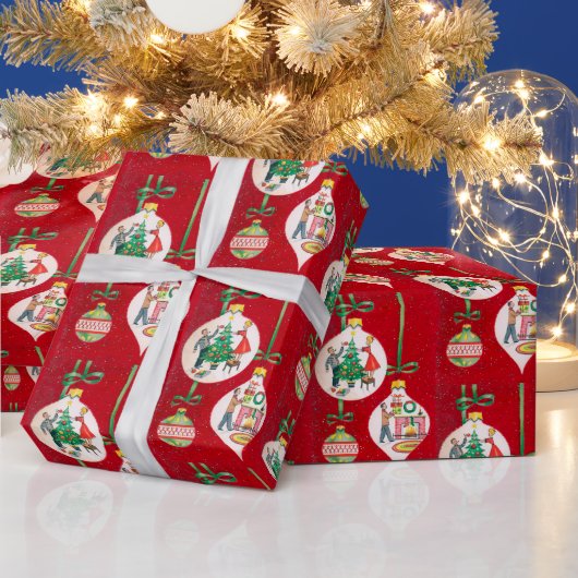 Retro Vintage-kerstbulbpatroonomhulsel Cadeaupapier (Feestdagen)