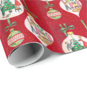 Retro Vintage-kerstbulbpatroonomhulsel Cadeaupapier (Rol Hoek)