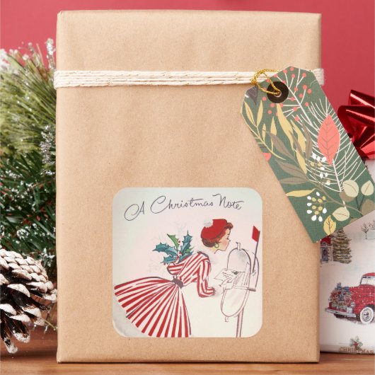 retro Vintage-kerstcadeaudame Holiday sticker (Feestdagen)