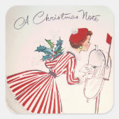 retro Vintage-kerstcadeaudame Holiday sticker (Voorkant)