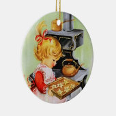 Retro vintage kerstcadeaumeisje keramisch ornament (Rechts)