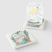 Retro Vintage-kerstcadeautjes voor kerstmis Stenen Onderzetter (Zijkant)