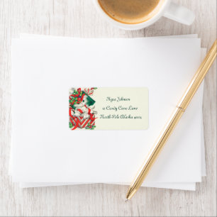 retro vintage kerstcat Holiday Etiket