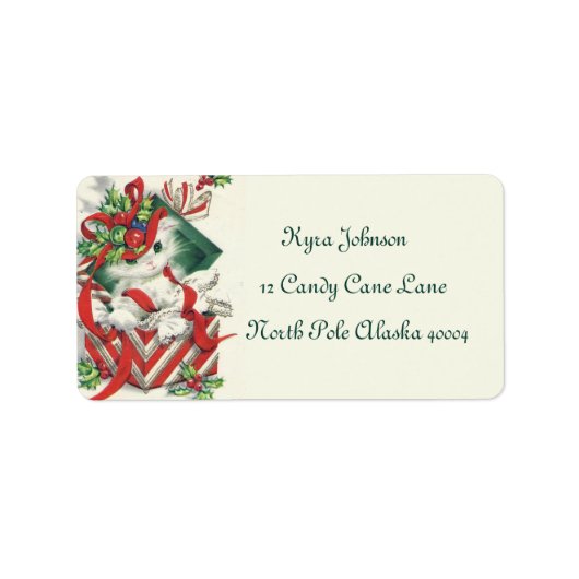 retro vintage kerstcat Holiday Etiket (Voorkant)