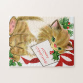 retro vintage kerstcat Holiday Legpuzzel (Horizontaal)