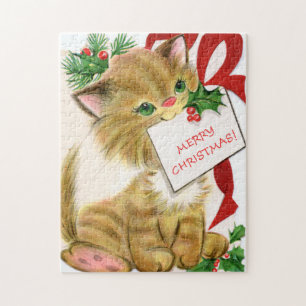 retro vintage kerstcat Holiday Legpuzzel