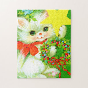 retro vintage kerstcat Holiday Legpuzzel