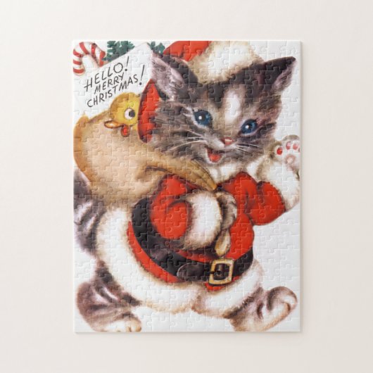 retro vintage kerstcat Holiday Legpuzzel (Verticaal)
