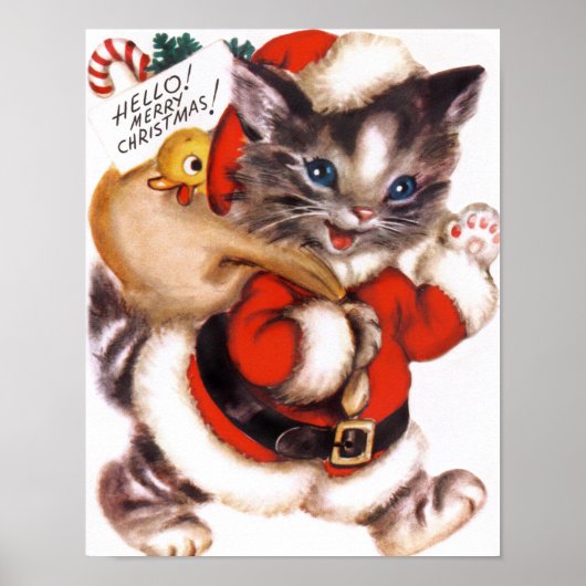 Retro vintage kerstcat Holiday Poster (Voorkant)