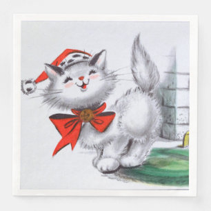 retro vintage kerstcat Holiday Servet