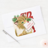 retro vintage kerstcat Holiday Vierkante Sticker (Envelop)