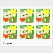 Retro vintage kerstcat Holiday Vierkante Sticker (Vel)