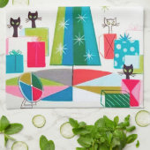retro vintage kerstcats Holiday keuken Theedoek (Gevouwen)