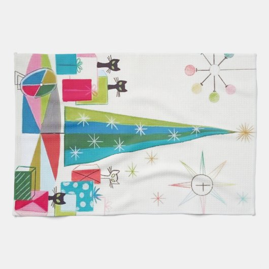 retro vintage kerstcats Holiday keuken Theedoek (Horizontaal)